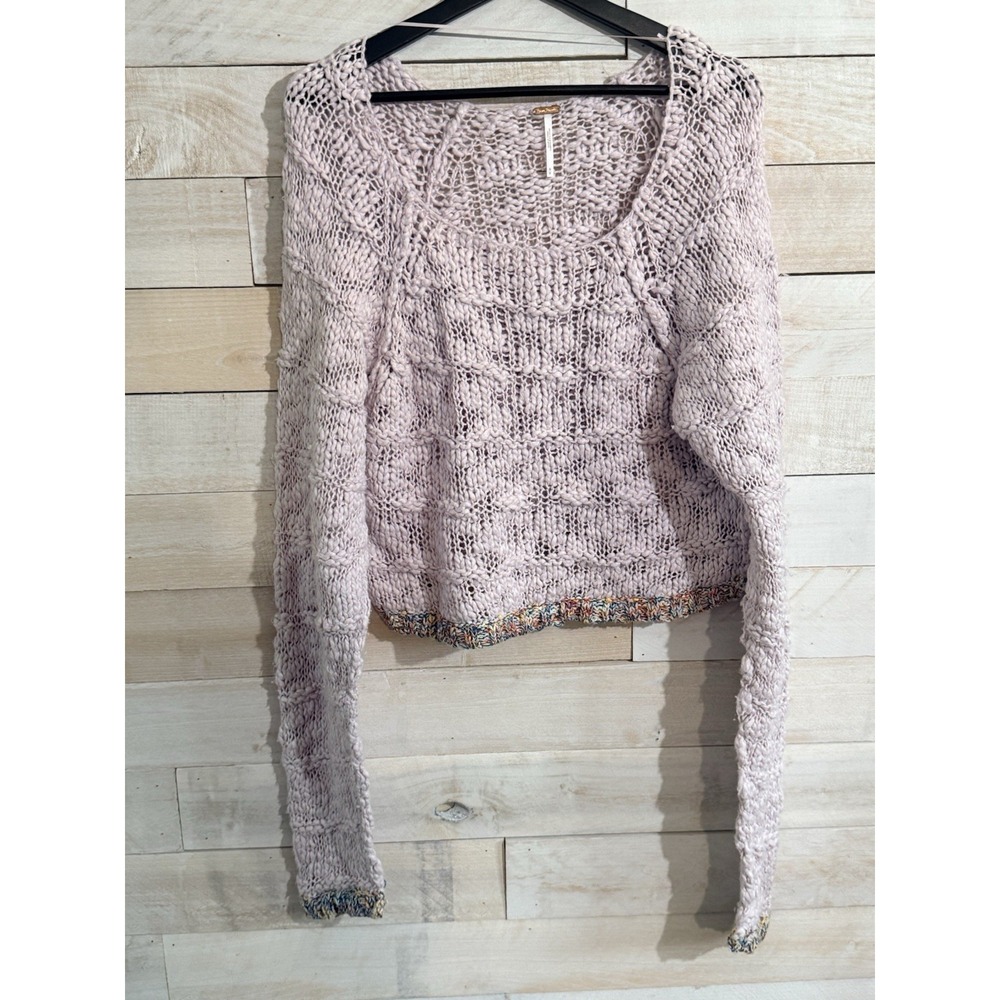 Free People Women Long Sleeve Lavender Boat Neck Crop  Knit Sweater SZ Medium